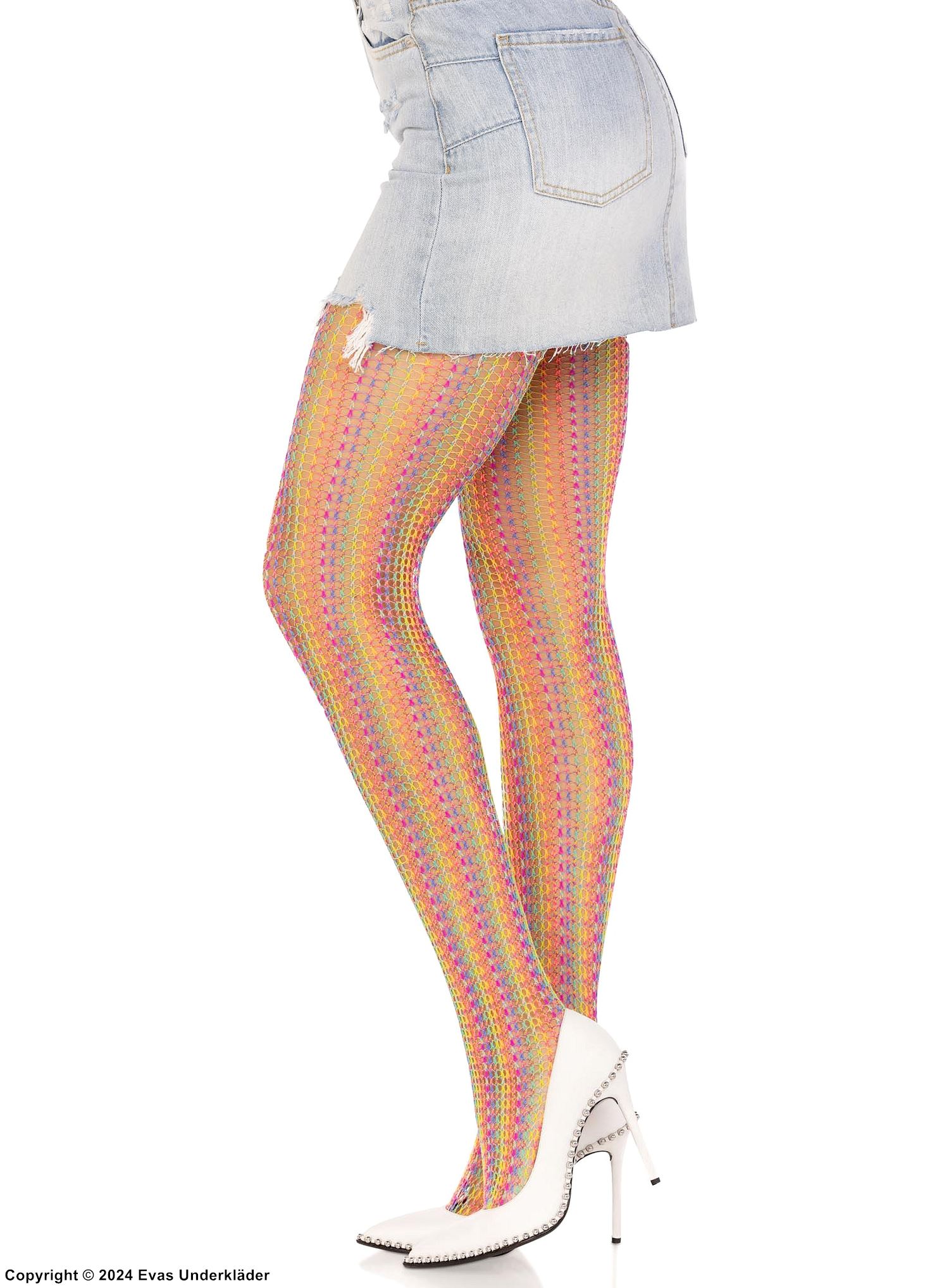 Patterned pantyhose, crochet net, colorful stripes